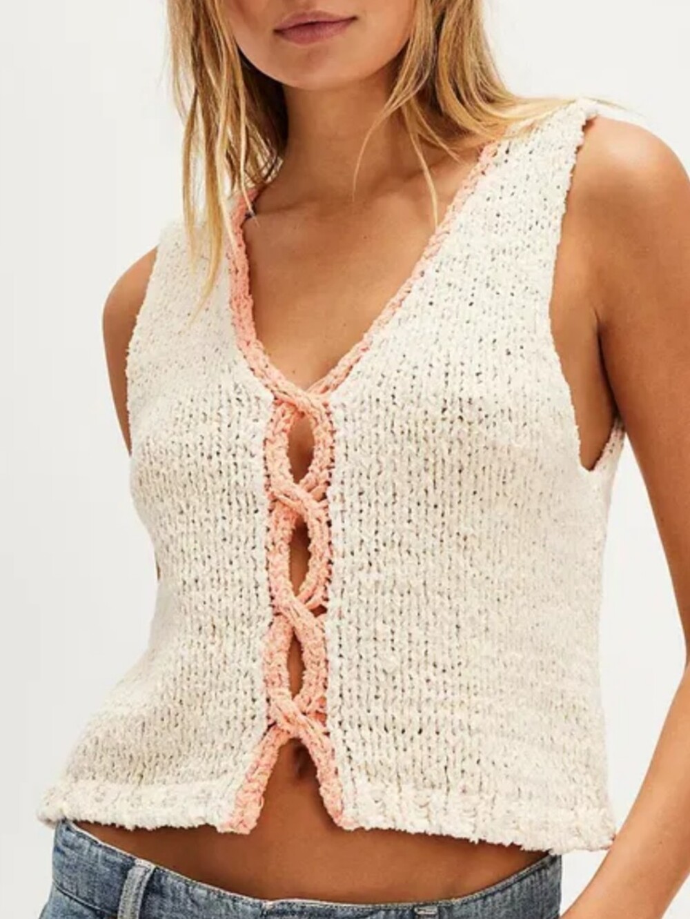 Free People Womens Shell Sicily Sweater Tank Top Ivory Combo Large
